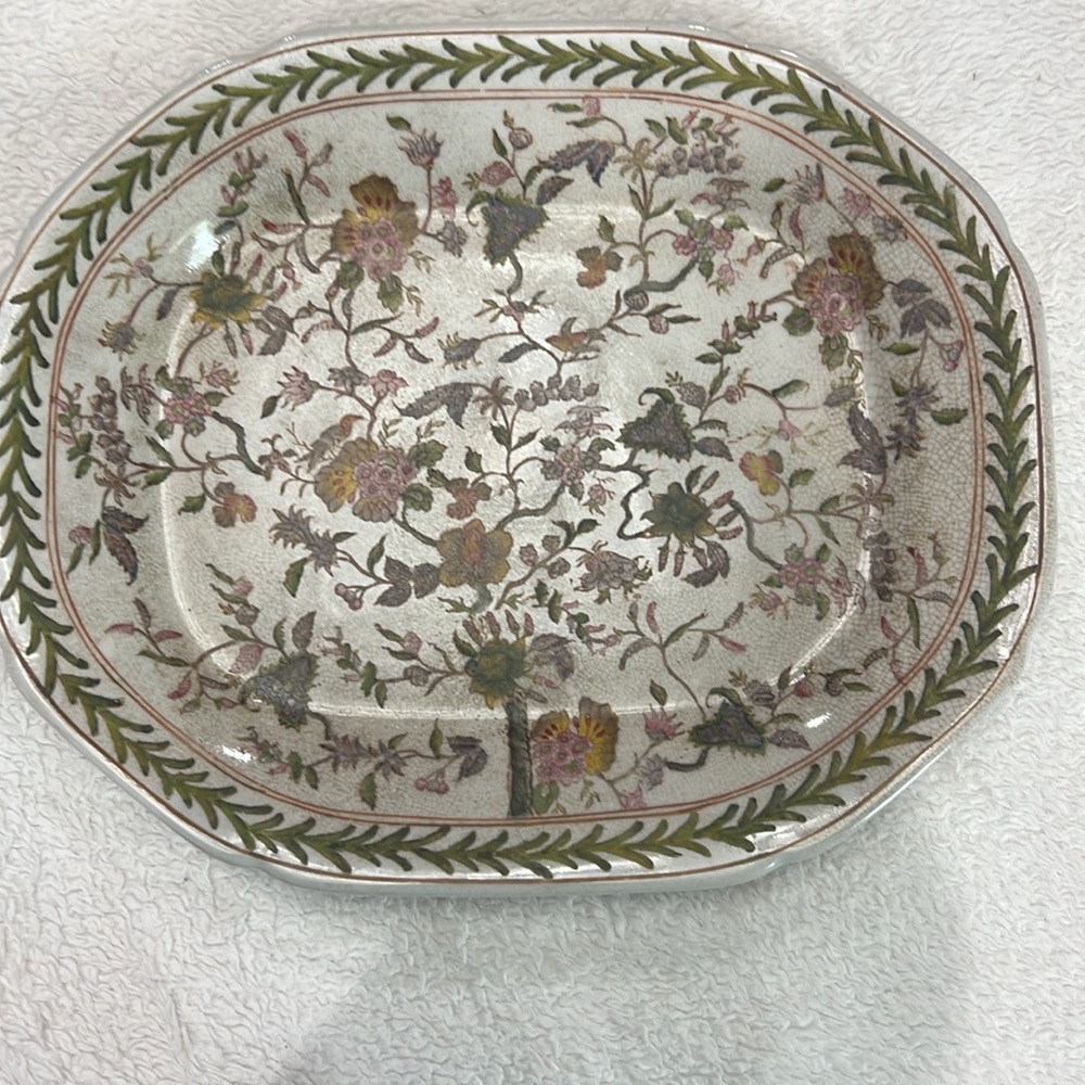 Vintage Chinese Hua Rong Tang Porcelain Floral Decorative Platter, Pink & Green
